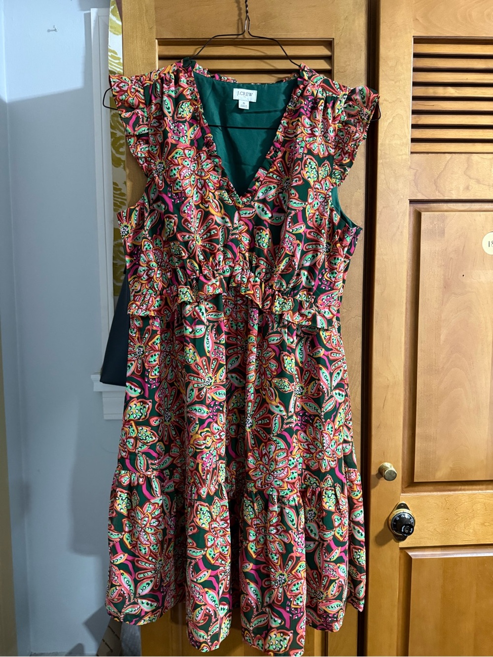 J. Crew Green & Pink Floral Tiered V-Neck Dress